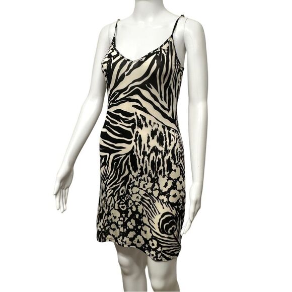 VINTAGE Hale Bob 90s Y2K 2000s Feather Print Slinky Sheer Sexy Slip Dress S XS - Picture 8 of 14